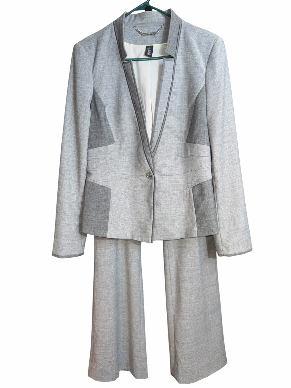 White House Black Market Gray Two-Piece Suit Blazer and Wide-Leg Trousers EC